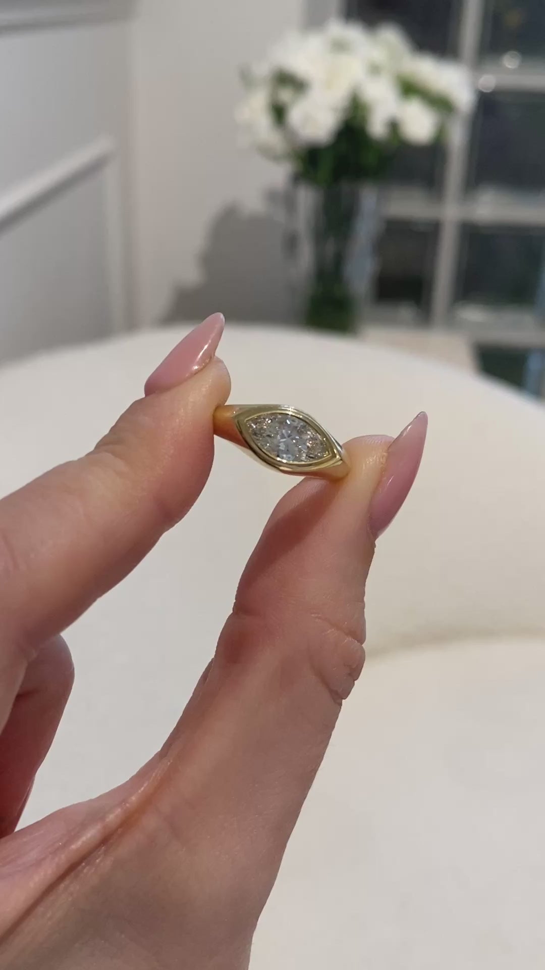 2.0CT Bezel Set East West Marquise Lab Grown Diamond Signet Ring