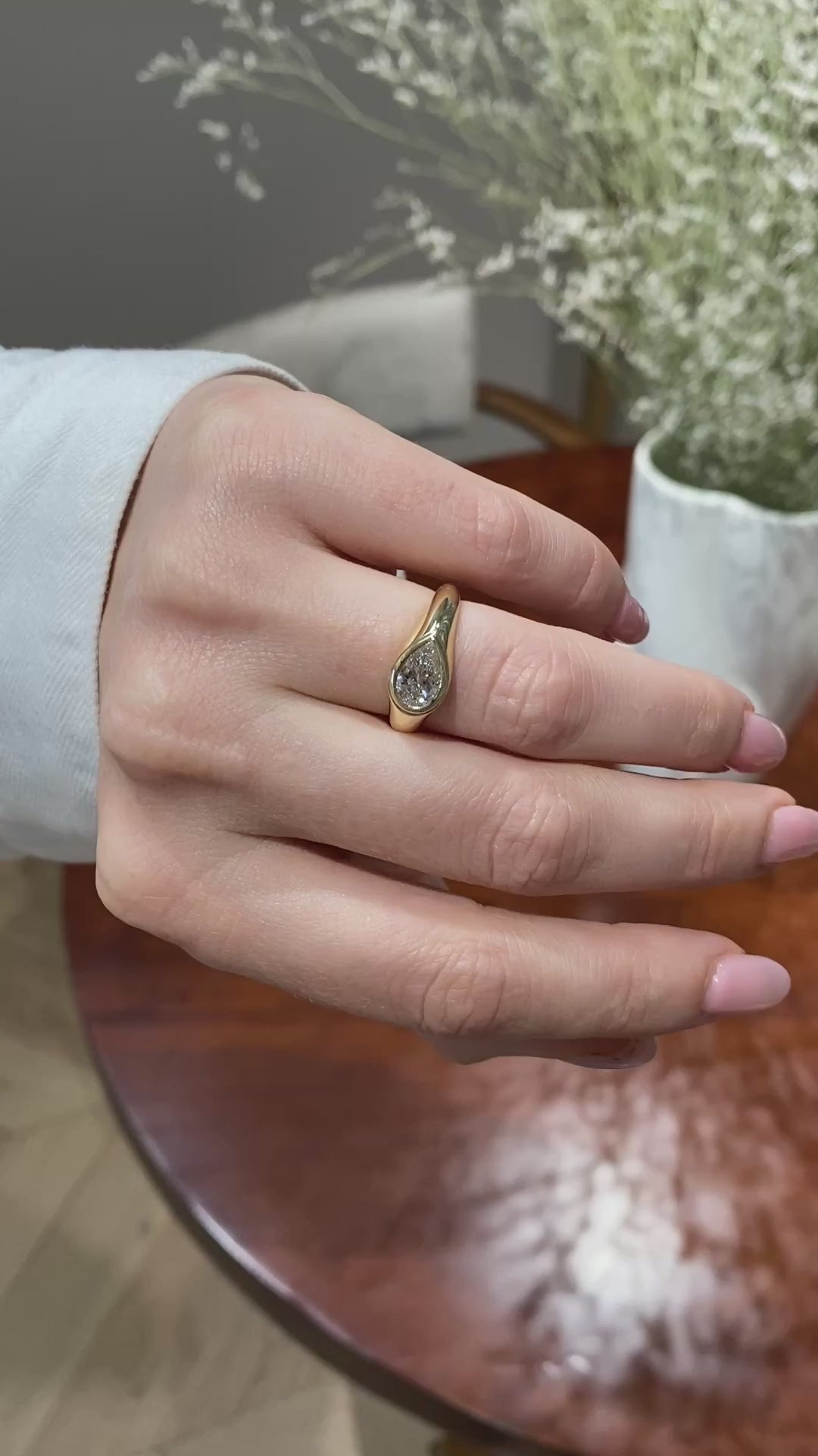 2.0CT Bezel Set East West Pear Lab Grown Diamond Signet Ring