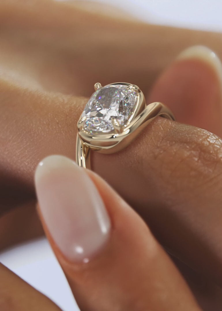 2.0CT Bezel Set Elongated Cushion Cut Lab Grown Diamond Bypass Engagement Ring