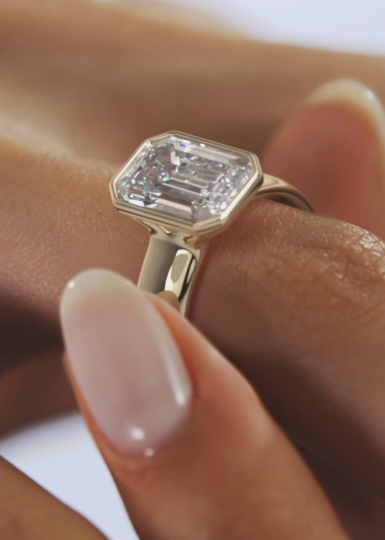 2.0CT Bezel Set Emerald Cut Lab Grown Diamond Chunky Ring