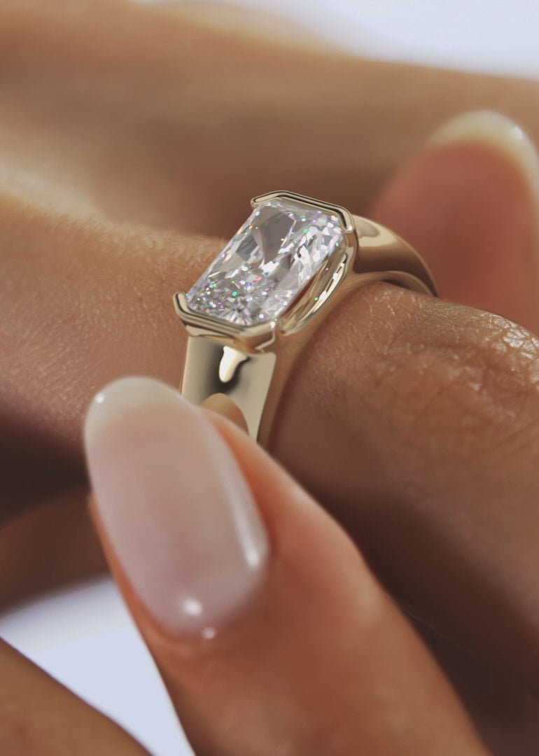 2.0CT Half Bezel Set East West Radiant Lab Grown Diamond Chunky Signet Ring