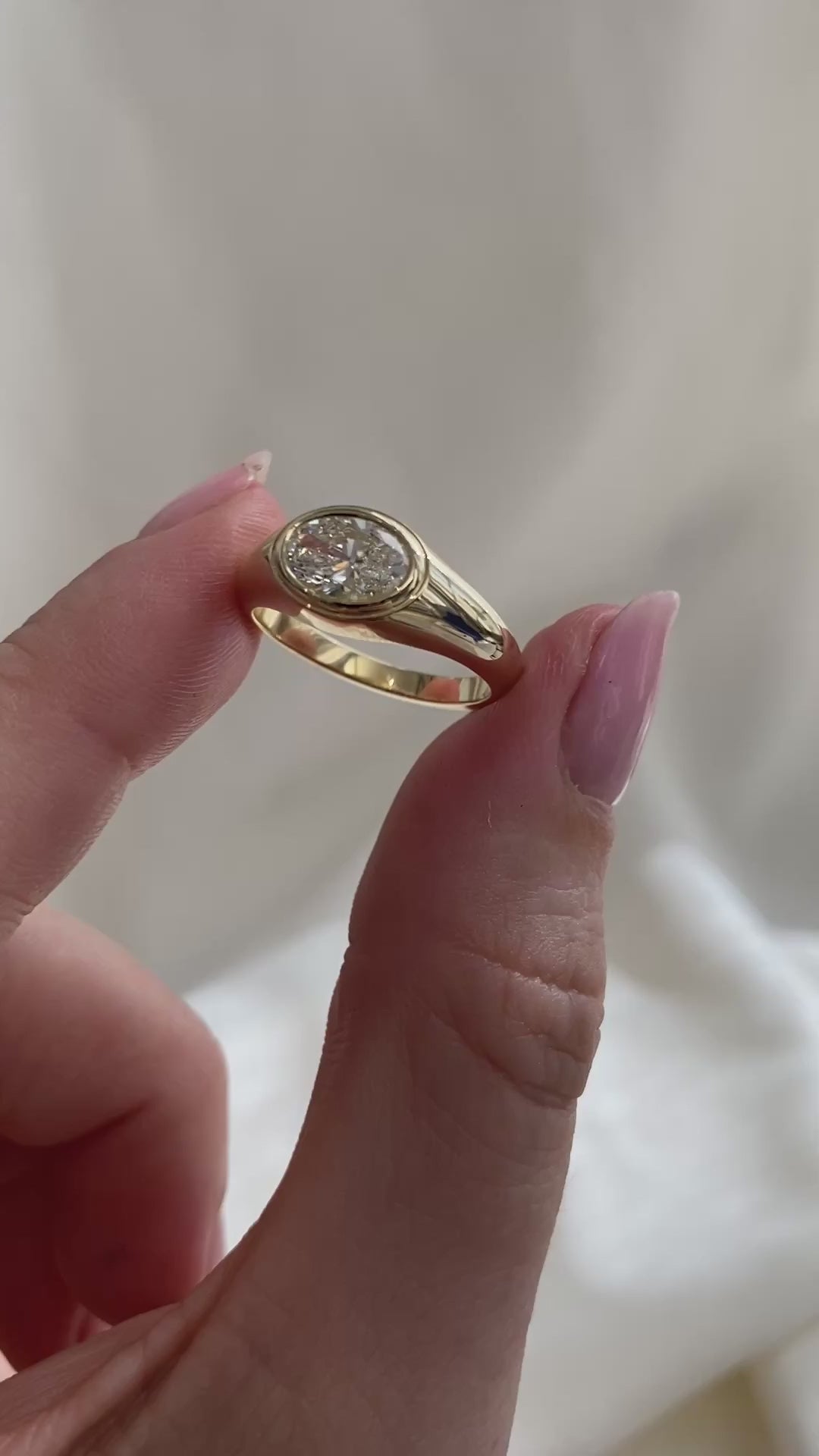 2.0CT Bezel Set East West Oval Lab Grown Diamond Signet Ring