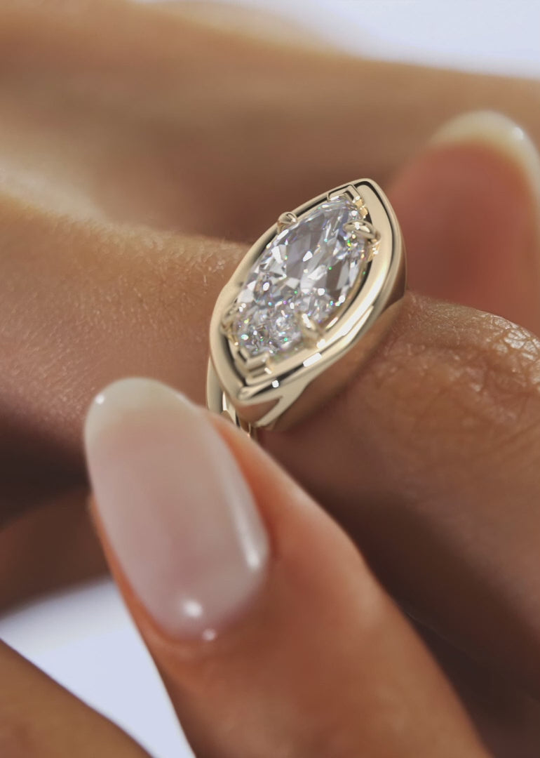 2.0CT Bezel Set Chunky Marquise Cut Lab Grown Diamond Collet Engagement Ring