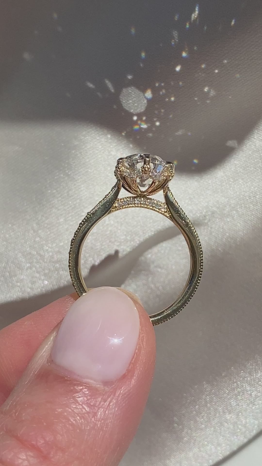 3.0CT Oval Lab Grown Diamond Floral Engraved Hidden Halo Engagement Ring