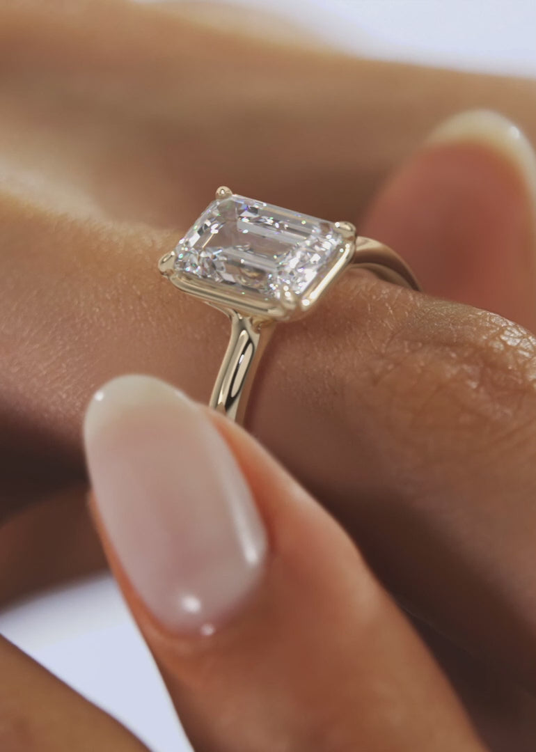 2.0CT Bezel Set Emerald Cut Lab Grown Diamond Solitaire Engagement Ring