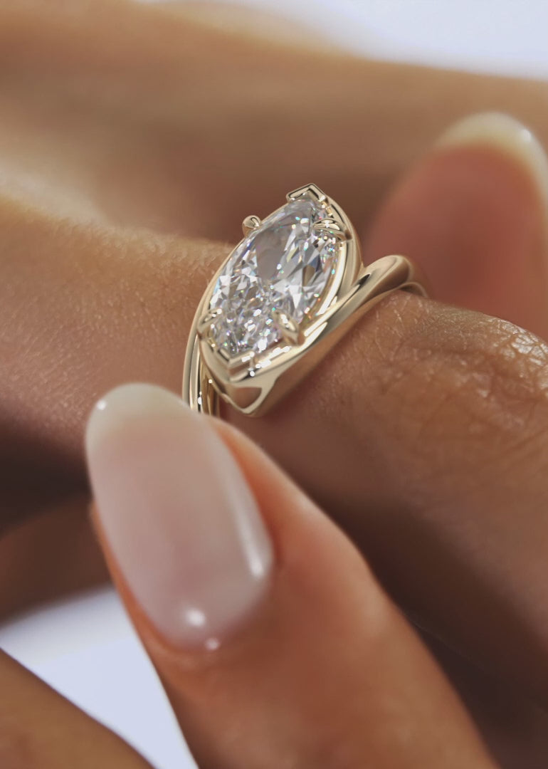 2.0CT Bezel Set Marquise Cut Lab Grown Diamond Bypass Engagement Ring