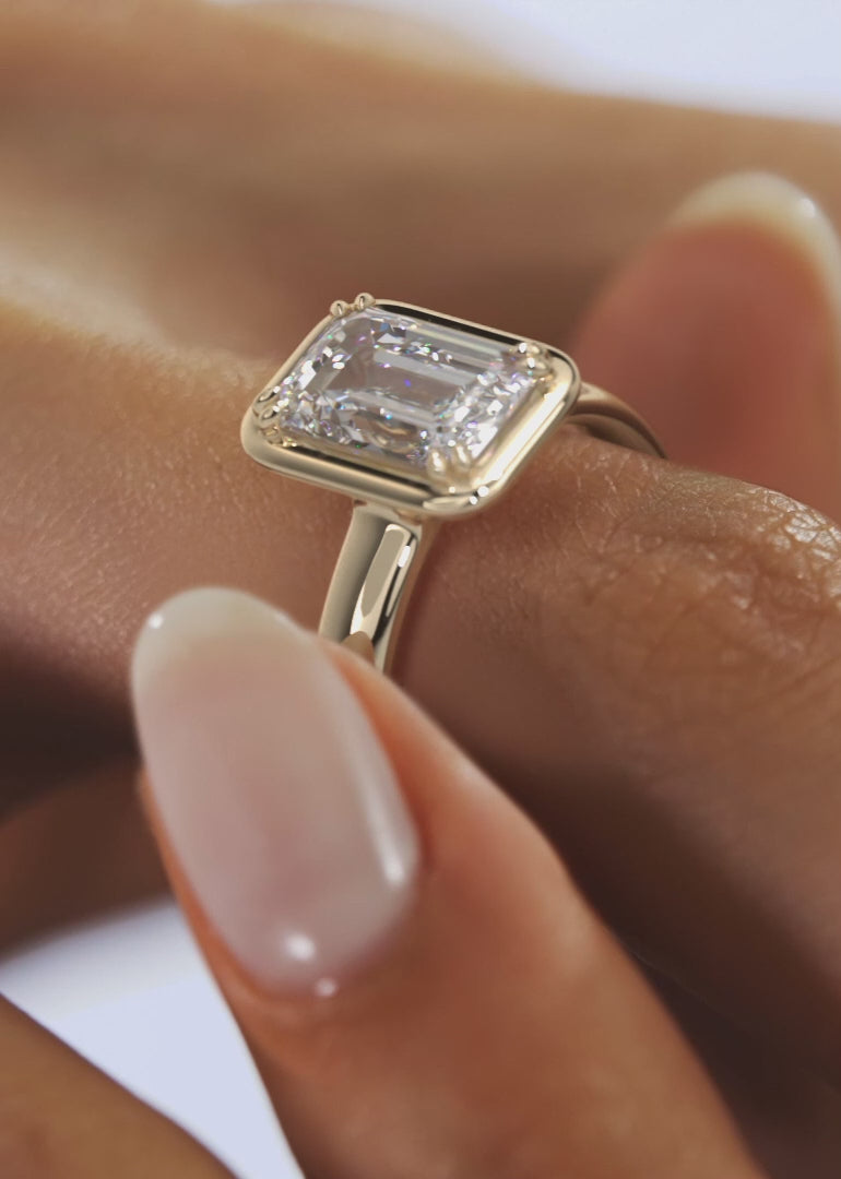 2.0CT Bezel Set Emerald Cut Lab Grown Diamond Chunky Collet Engagement Ring
