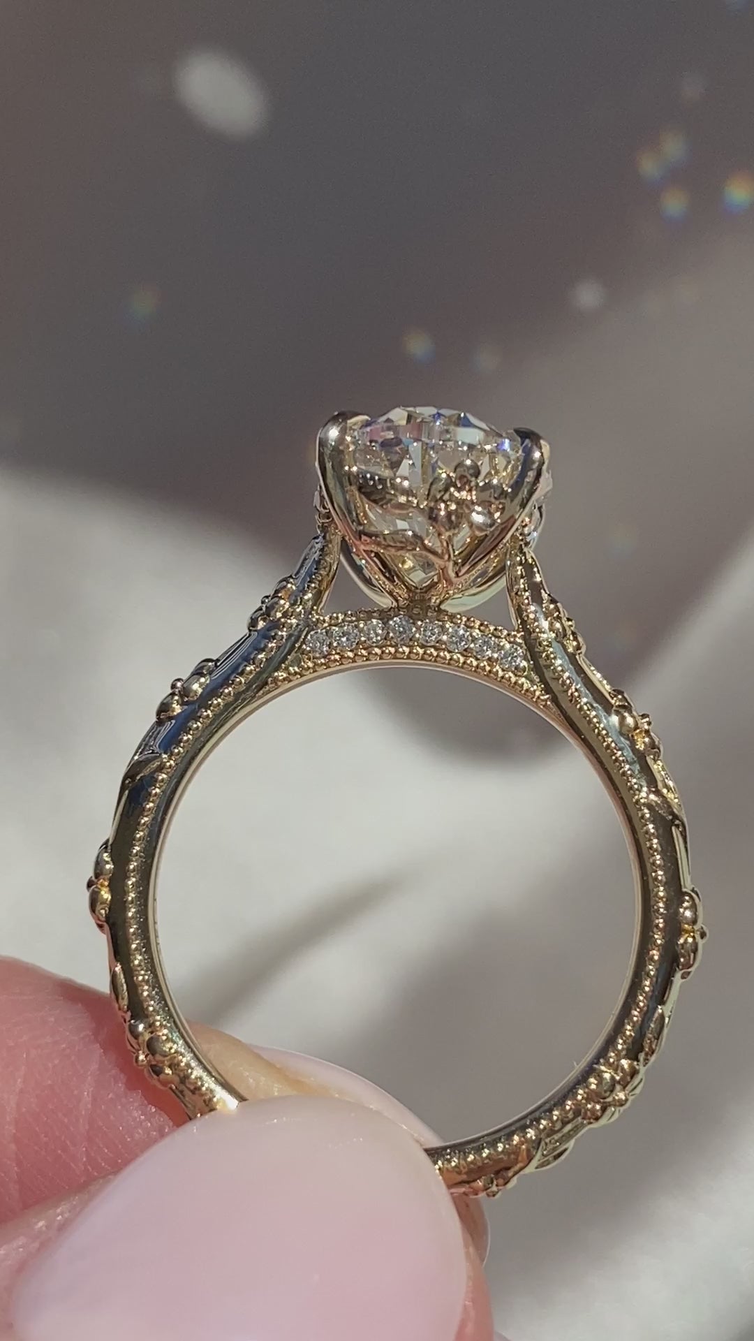 3.0CT Oval Lab Grown Diamond Intricate Floral Hidden Halo Engagement Ring