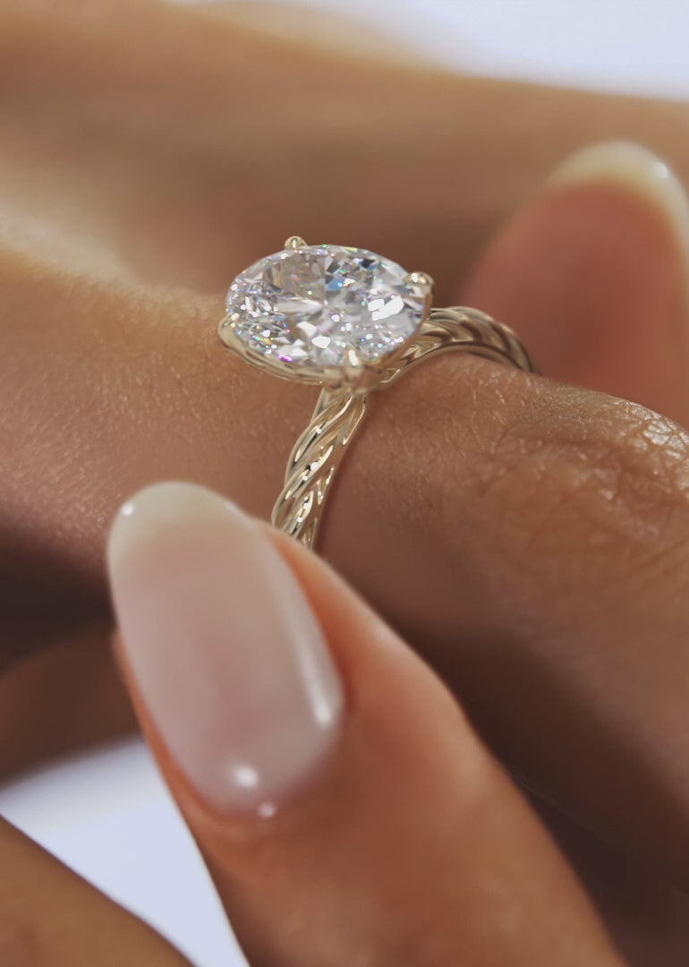 2.0CT Oval Cut Lab Grown Diamond Twisted Braided Engagement Ring