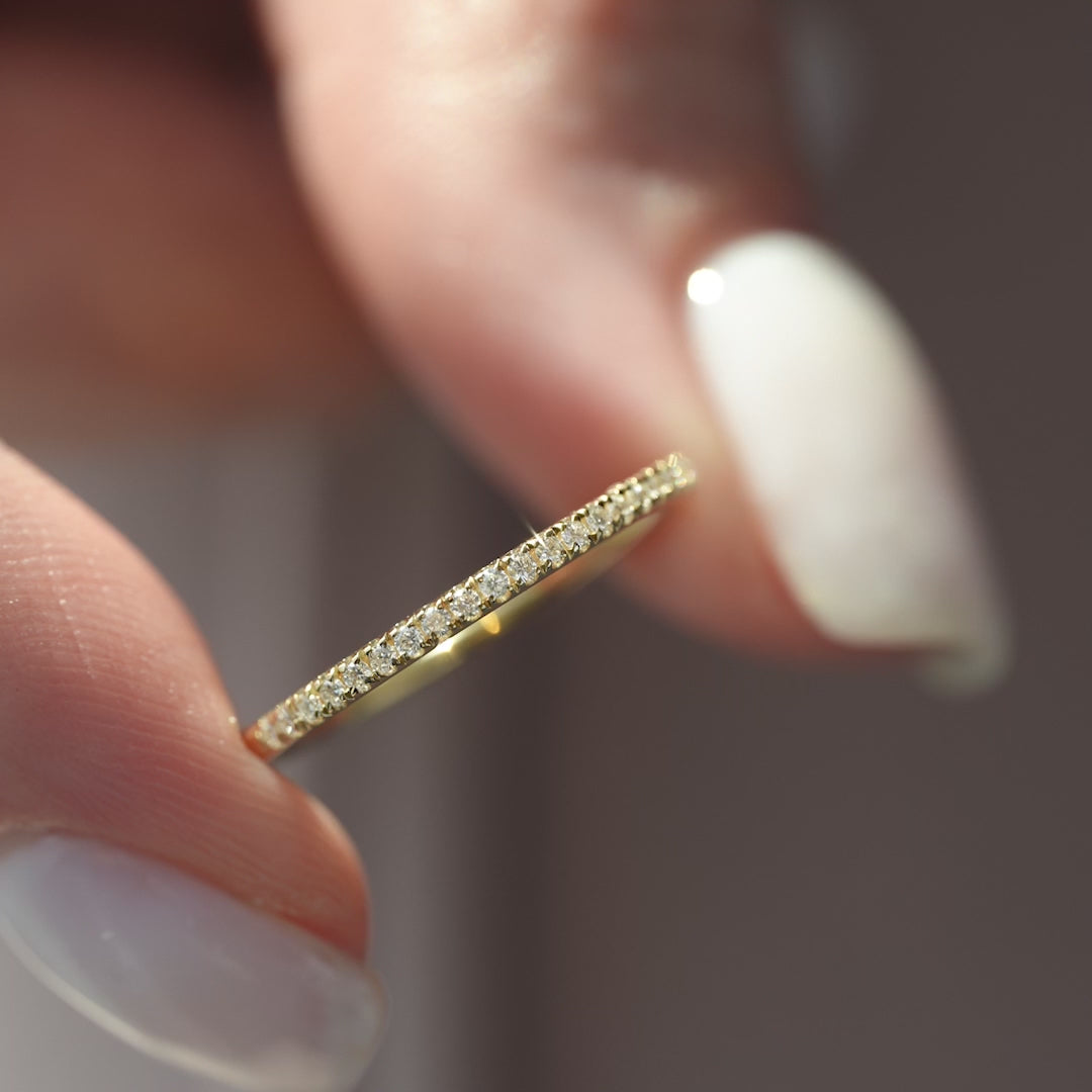 Round Lab Grown Diamond Half Eternity Pave Wedding Band