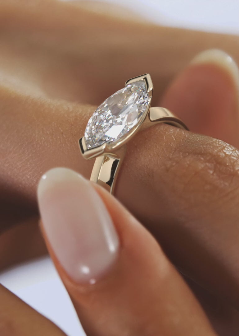 2.0CT Half Bezel Set East West Marquise Lab Grown Diamond Chunky Ring