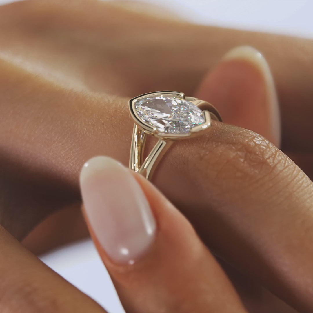 2.0CT Half Bezel Set Marquise Cut Lab Grown Diamond Split Shank Engagement Ring