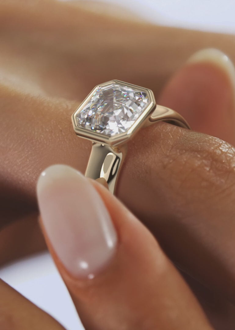 2.0CT Bezel Set Asscher Cut Lab Grown Diamond Chunky Ring