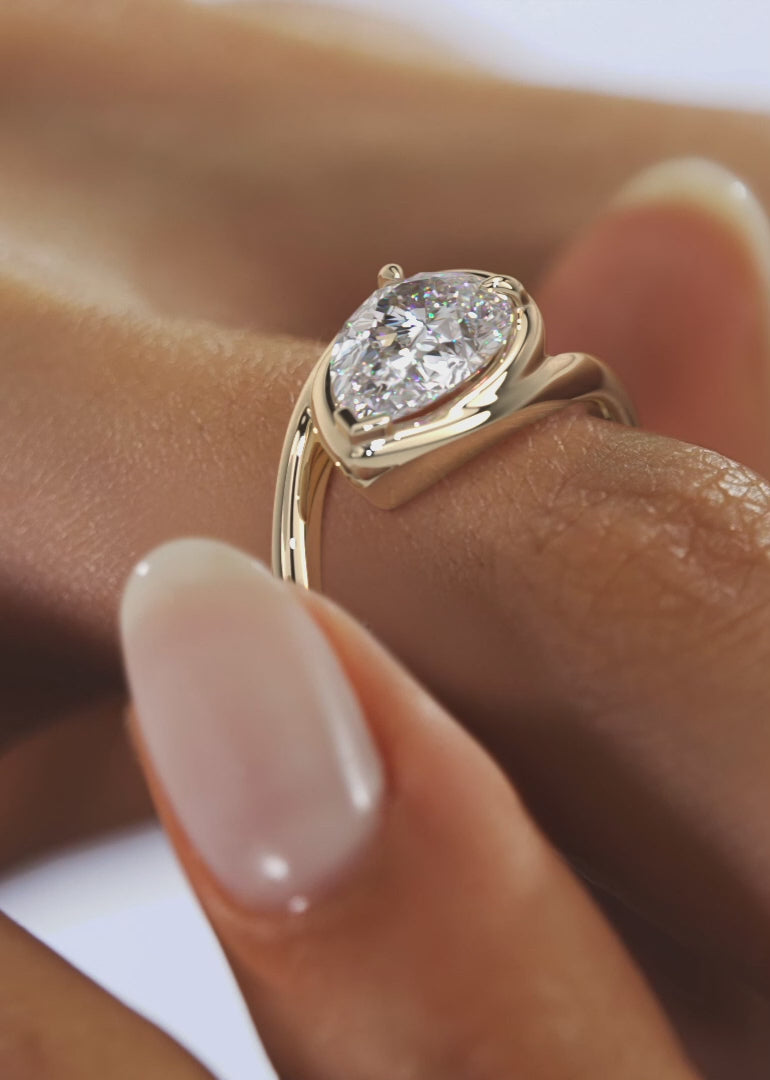2.0CT Bezel Set Pear Cut Lab Grown Diamond Bypass Engagement Ring