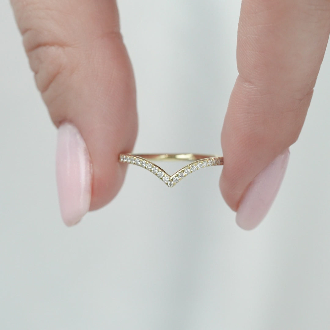 Round Lab Grown Diamond Half Eternity Pave Curved Wedding Band