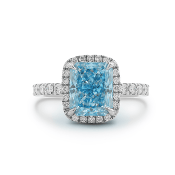 2.50CT Radiant Cut Blue Lab Grown Diamond Halo Pave Engagement Ring