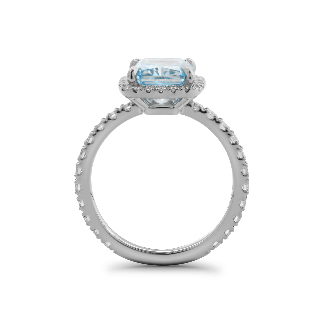 2.50CT Radiant Cut Blue Lab Grown Diamond Halo Pave Engagement Ring