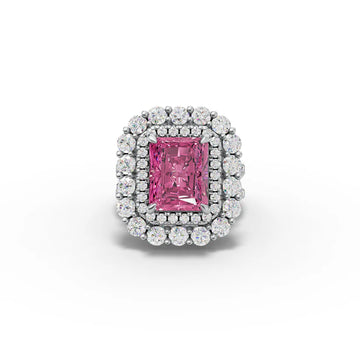 1.0CT Radiant Cut Pink Lab Grown Diamond Double Halo Vintage Engagement Ring