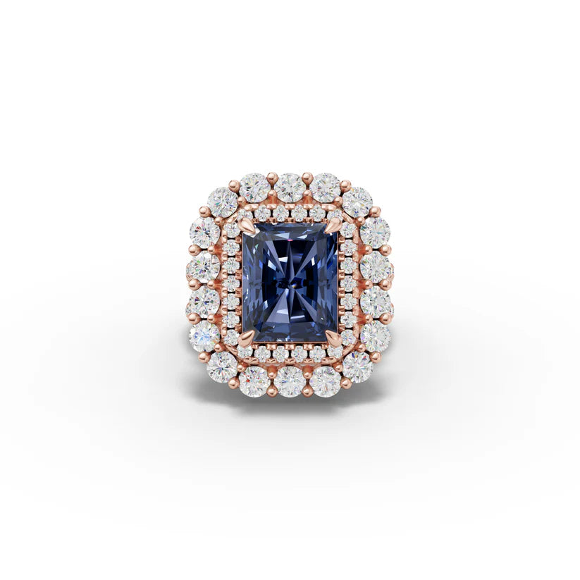 1.0CT Radiant Cut Blue Lab Grown Diamond Double Halo Vintage Engagement Ring