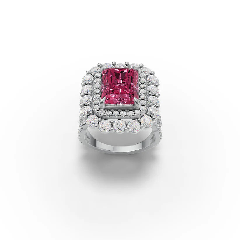 1.0CT Radiant Cut Pink Lab Grown Diamond Double Halo Vintage Engagement Ring