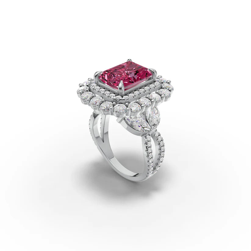 1.0CT Radiant Cut Pink Lab Grown Diamond Double Halo Vintage Engagement Ring