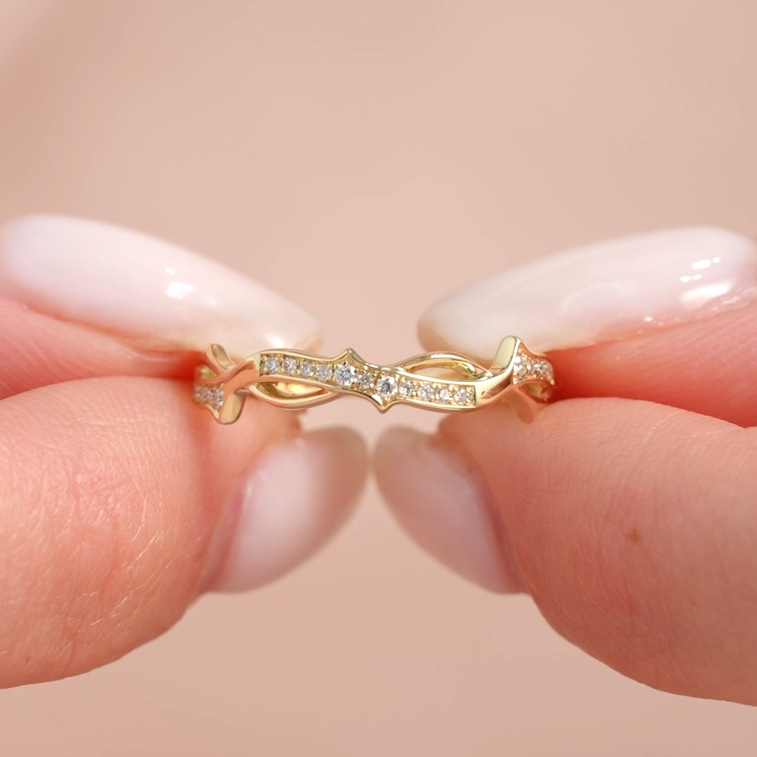 Round Lab Grown Diamond Pave Twig Wedding Band