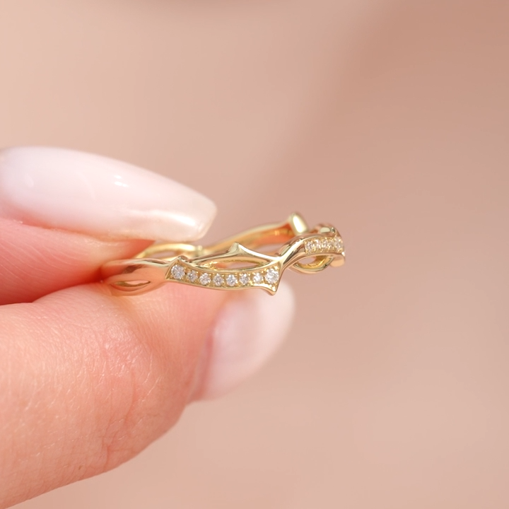 Round Lab Grown Diamond Pave Twig Wedding Band